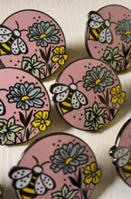 Load image into Gallery viewer, Bee and wildflower hard enamel pin badge - green or pink