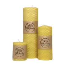 Load image into Gallery viewer, Hand-rolled beeswax pillar candle (mini)