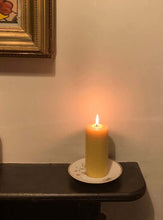 Load image into Gallery viewer, Lit handrolled beeswax candle