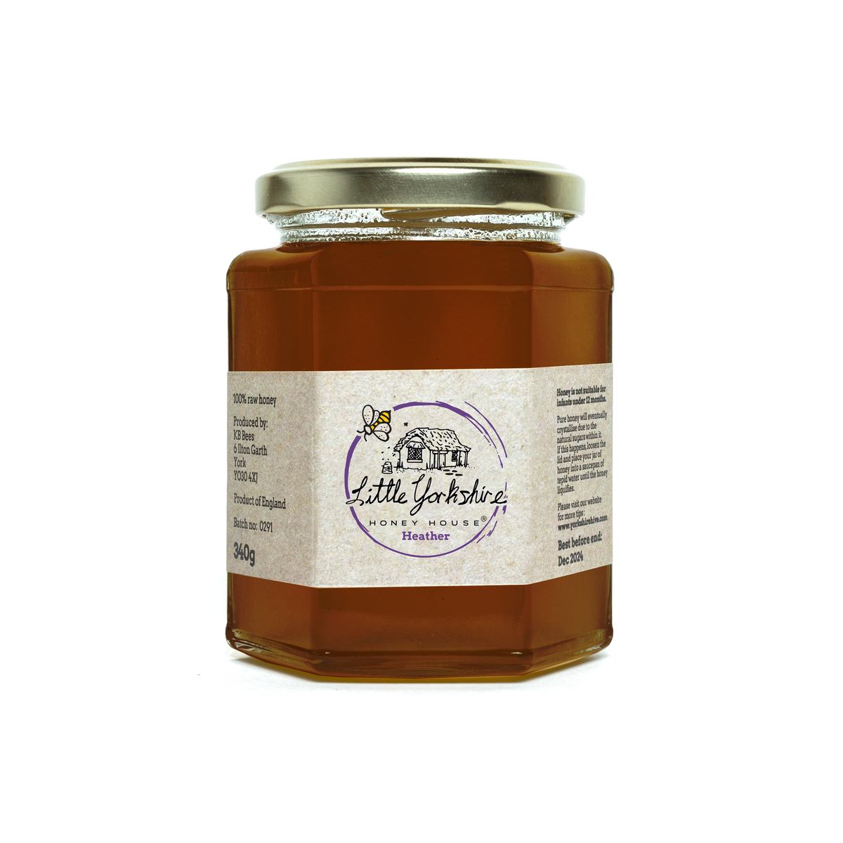 Pure raw heather honey - 340g jar - Little Yorkshire Honey House