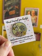 Load image into Gallery viewer, Bee and wildflower hard enamel pin badge - green or pink